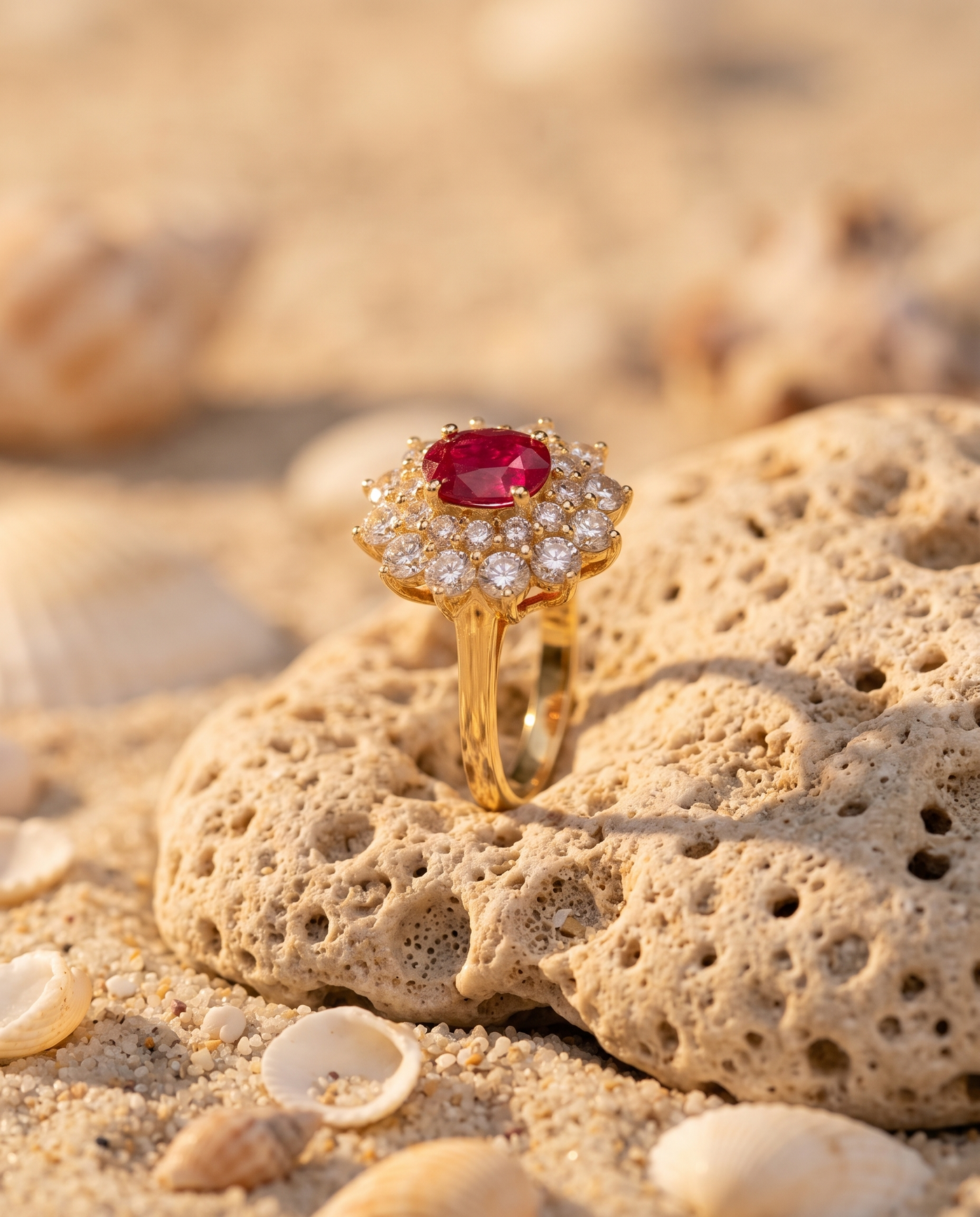 The Rosetta Ring on an Aegean beach stone at golden hour