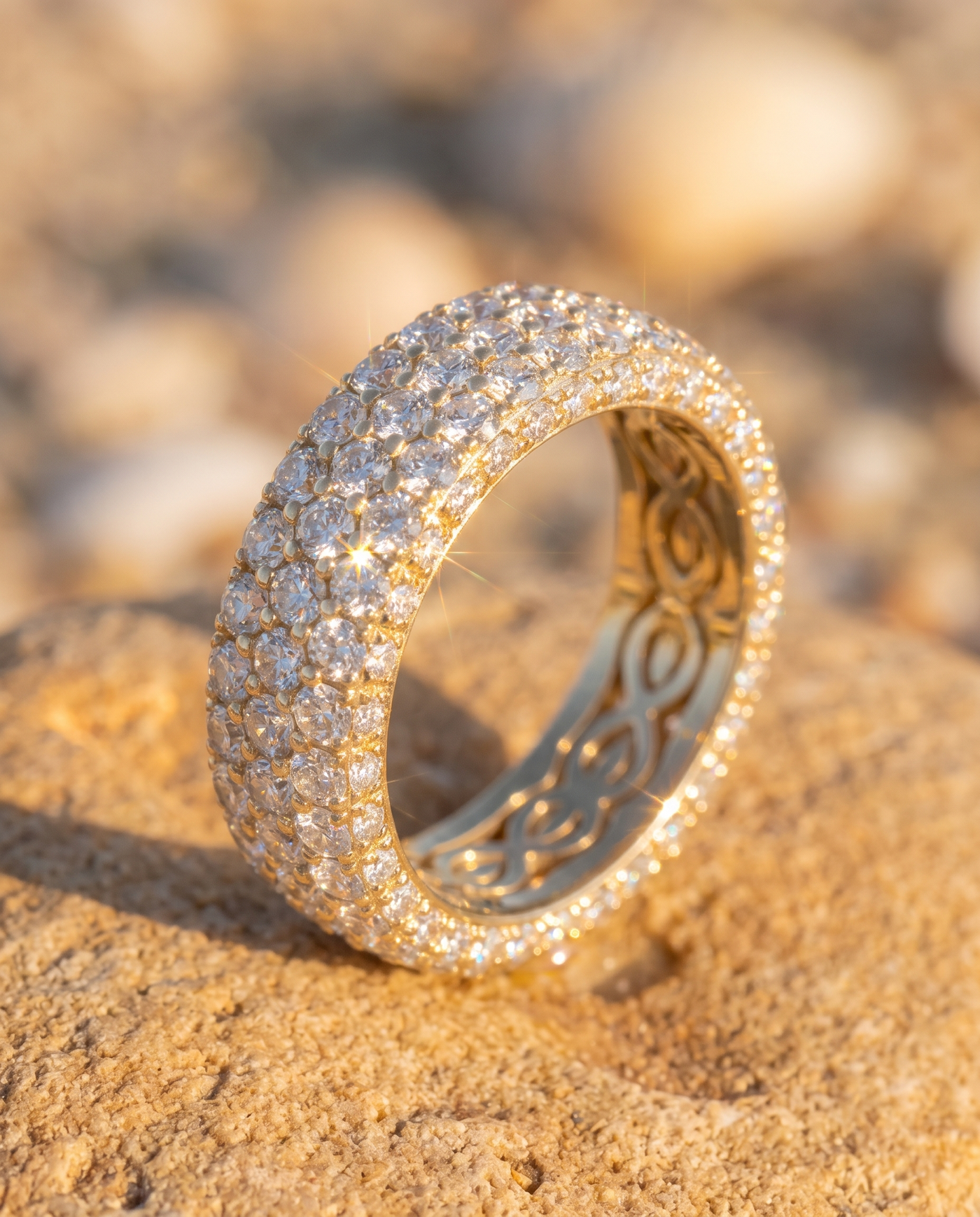 Pave Diamond Infinity Ring macro detail of pave diamonds