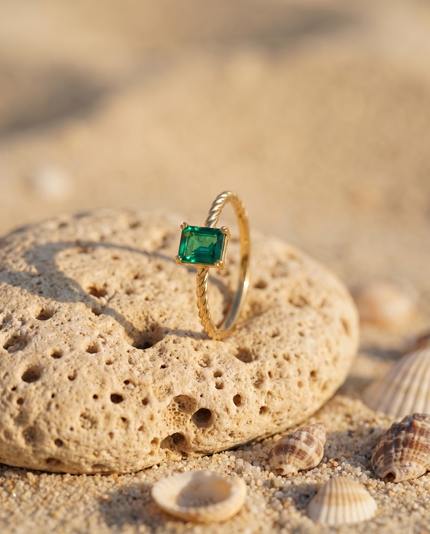 Everyday Rope Ring on an Aegean beach stone at golden hour