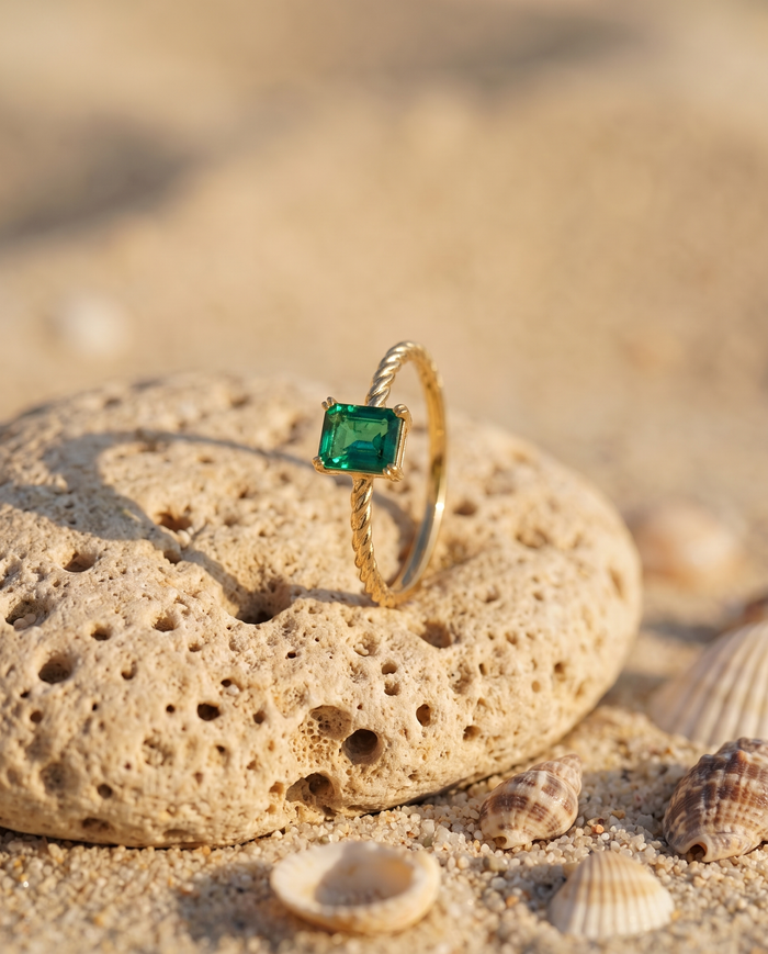 Everyday Rope Ring on an Aegean beach stone at golden hour