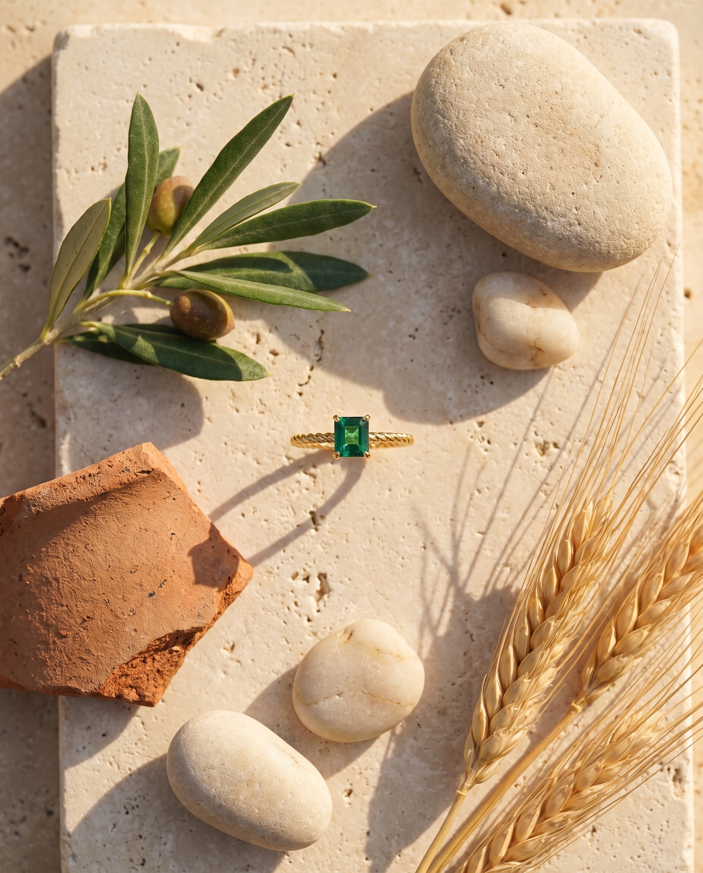 Everyday Rope Ring styled flat-lay with Mediterranean props