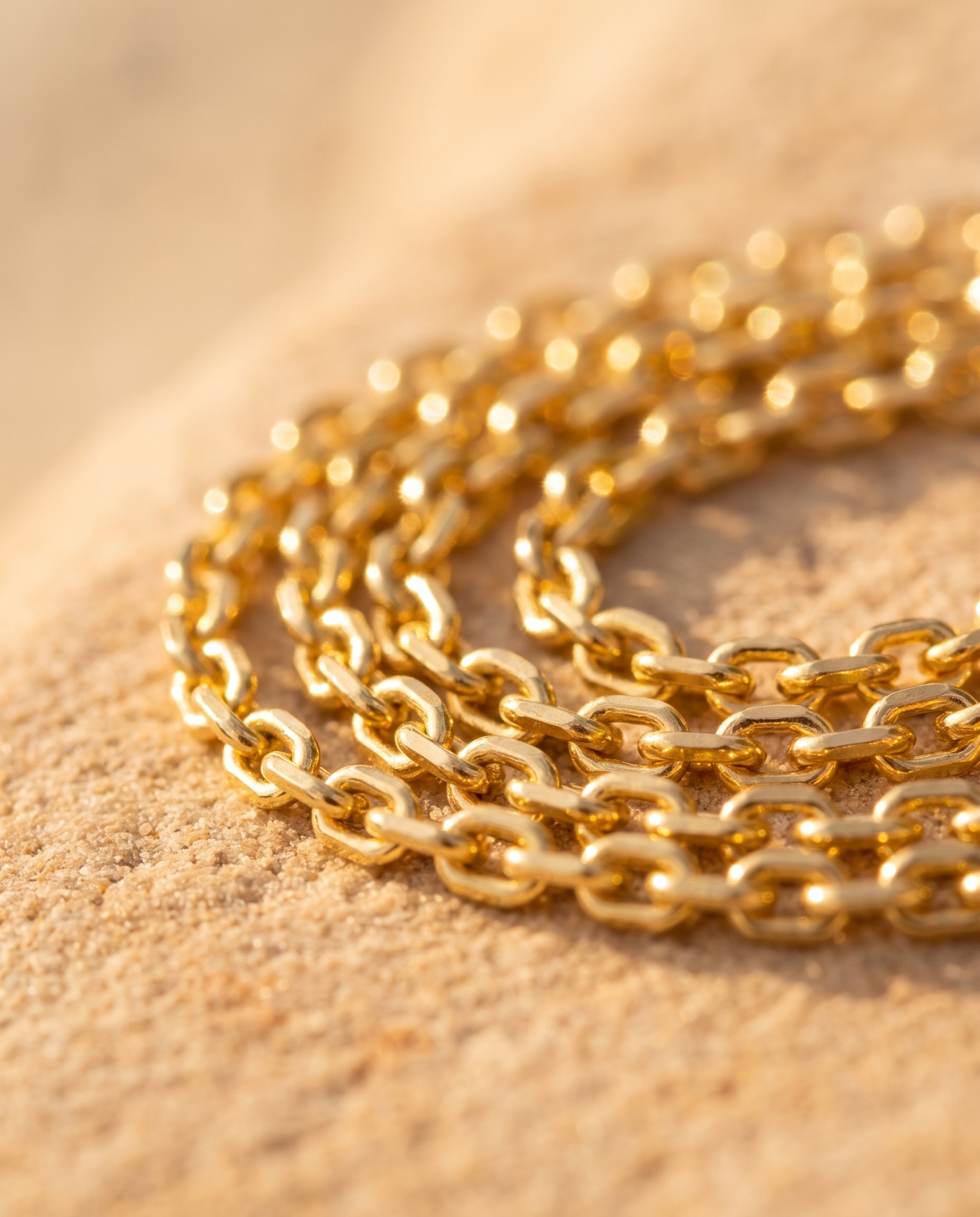 The Linea Chain macro detail of gold links