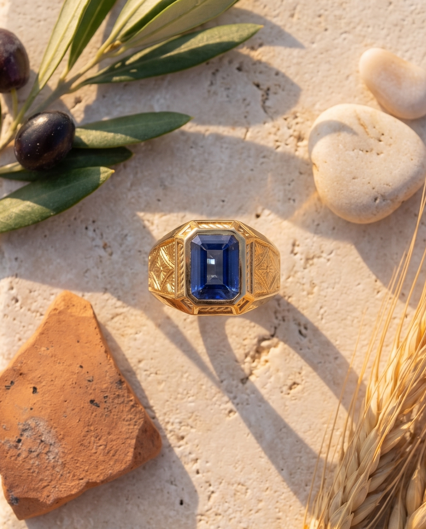 The Constantin Ring styled flat-lay with Mediterranean props