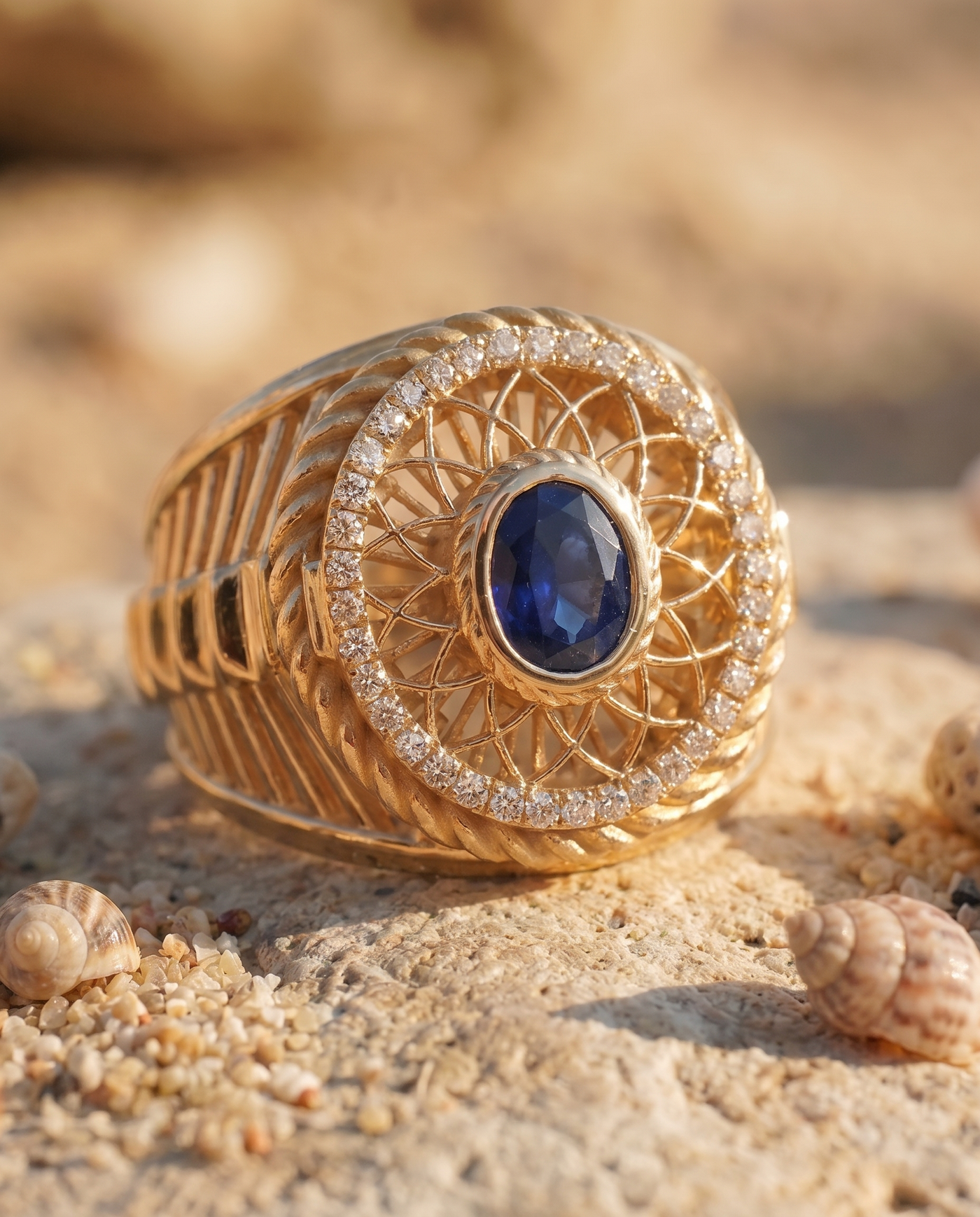 The Elysian Ring macro detail of sapphire