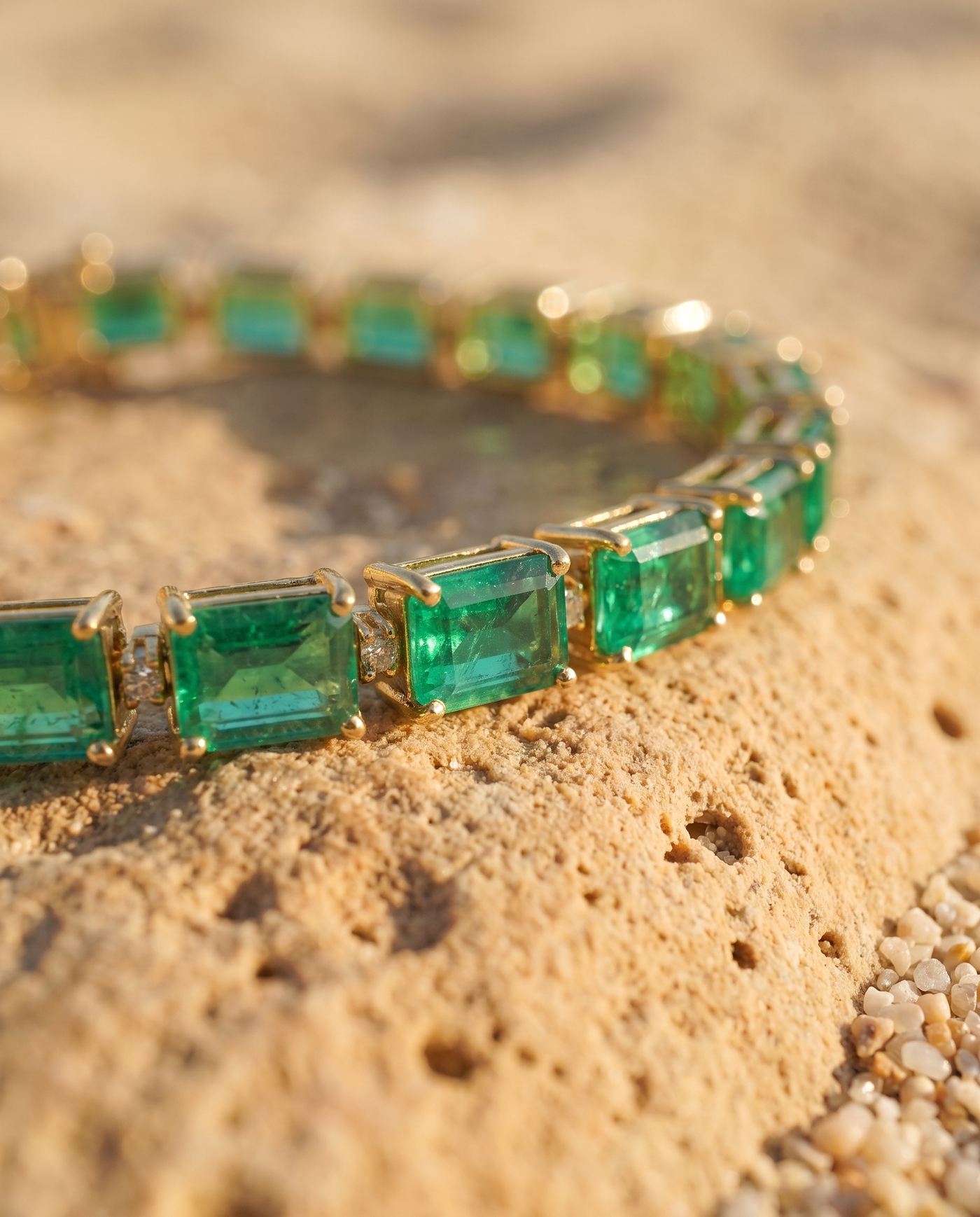 Mykonos Tennis Bracelet Emerald macro detail of emeralds
