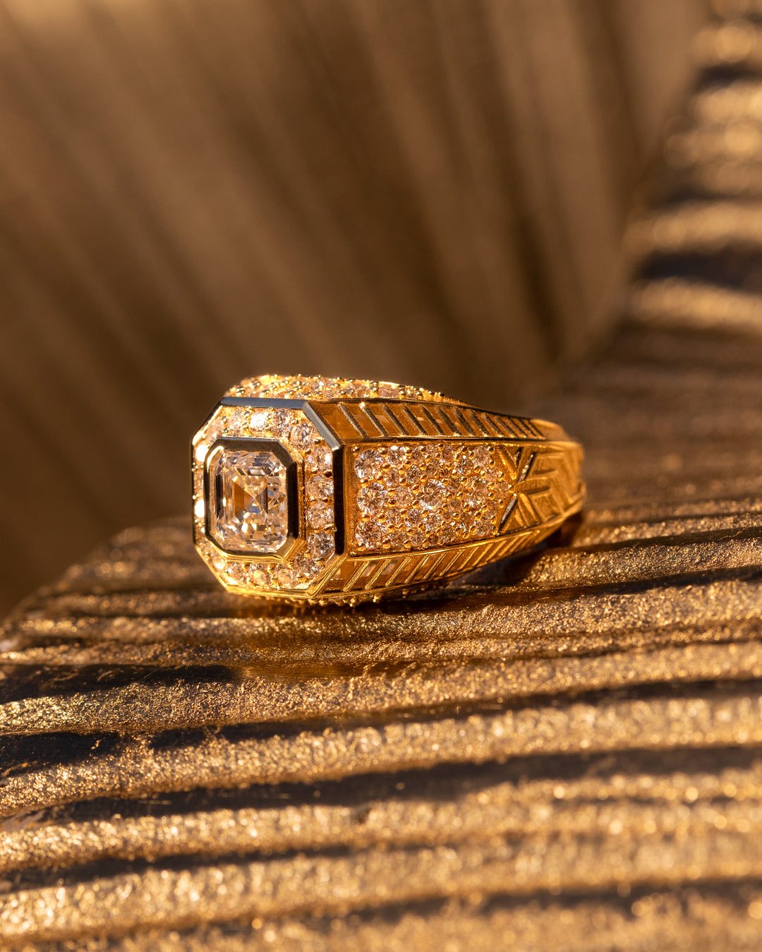 Imperium Ring by O Collection — 14k gold pavé signet ring with IGI certified lab-grown VS diamond, bold architectural fine jewelry design