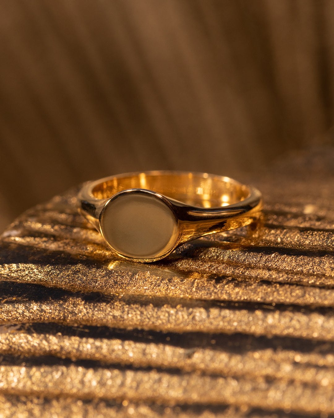 Solare Ring by O Collection — 14k gold minimalist signet ring with oval face, sun-inspired modern heirloom jewelry